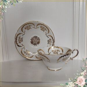 Vintage Tea Cup and Saucer with Gold Flowers by Stanley, English Bone China